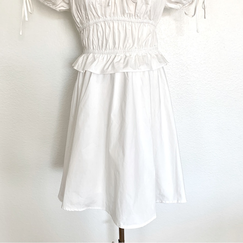 ☁️ White Tie Front Puff Sleeves Cotton Mini Dress - Picture 7 of 16